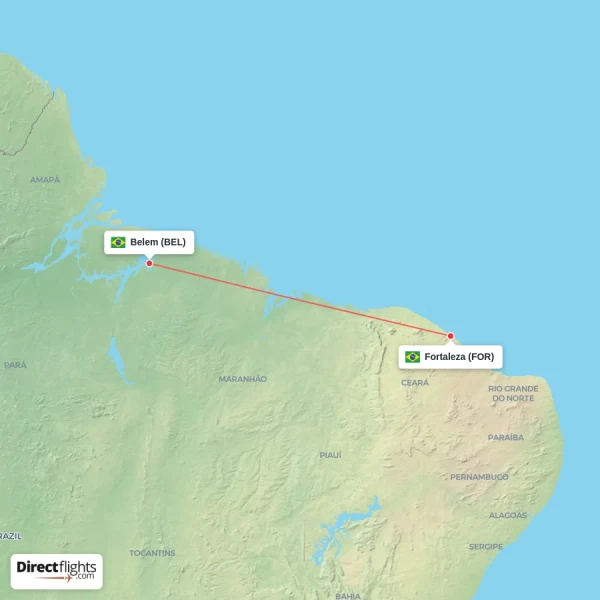 Belem - Fortaleza direct flight map
