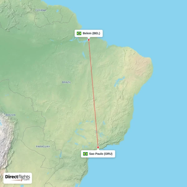 Belem - Sao Paulo direct flight map