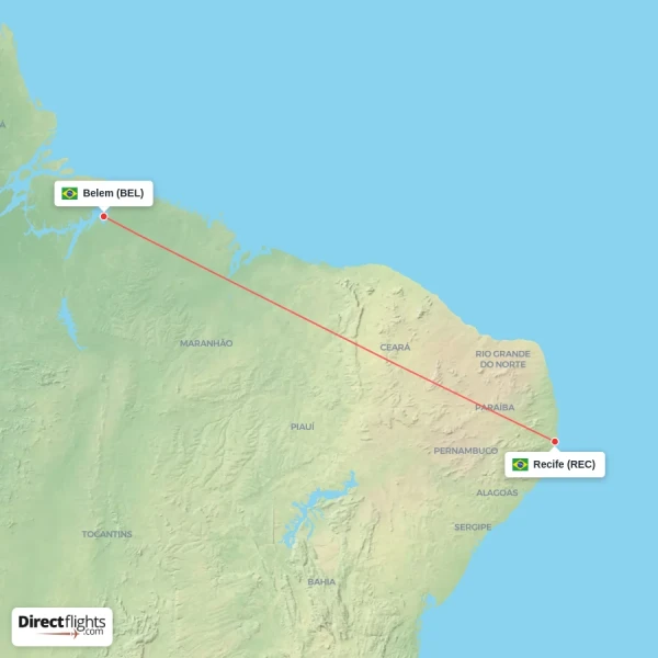 Belem - Recife direct flight map