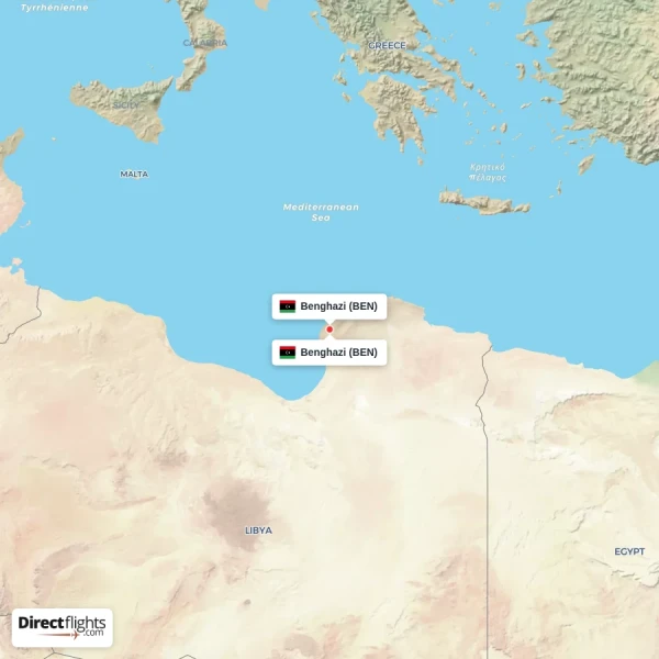 Benghazi - Benghazi direct flight map