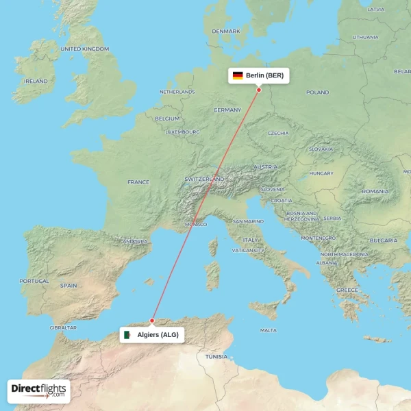 Berlin - Algiers direct flight map