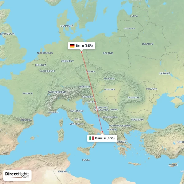 Berlin - Brindisi direct flight map