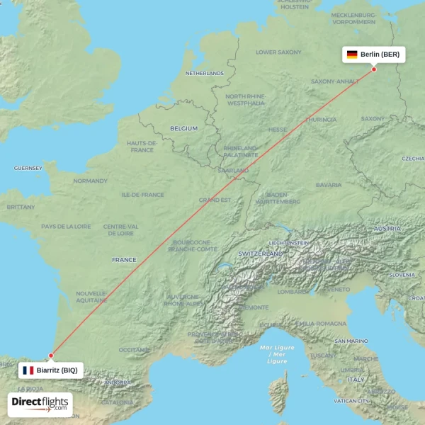 Berlin - Biarritz direct flight map