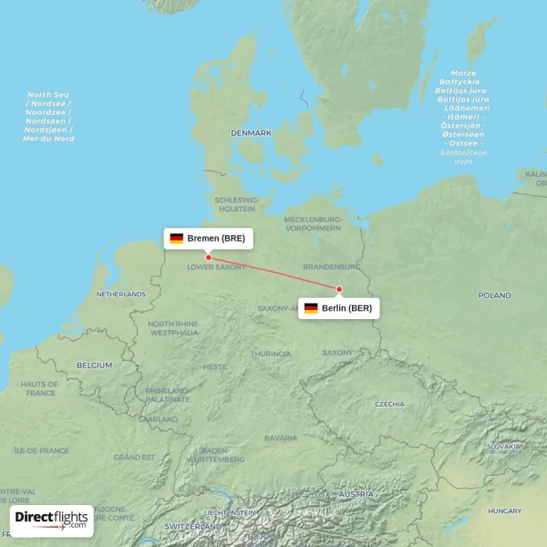 Berlin - Bremen direct flight map