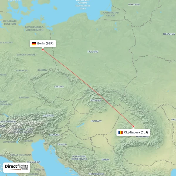 Berlin - Cluj-Napoca direct flight map