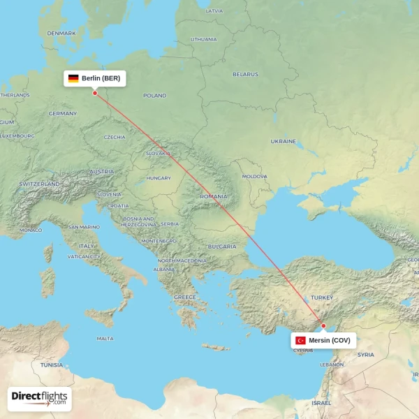 Berlin - Mersin direct flight map