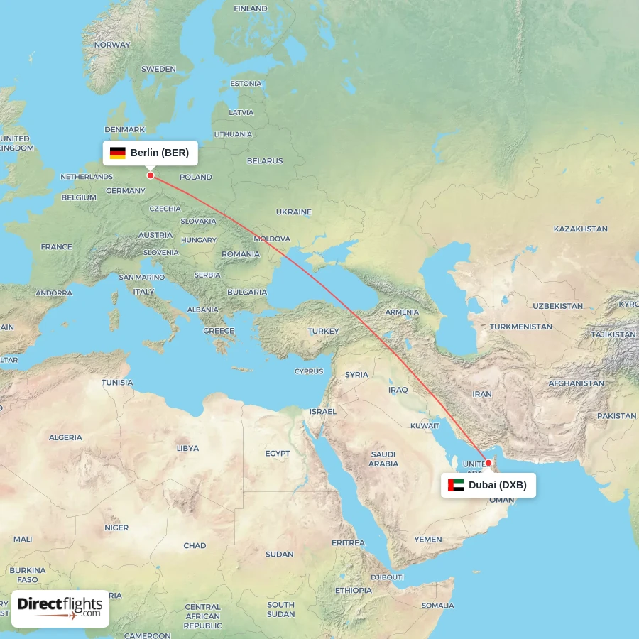 BER - DXB route map