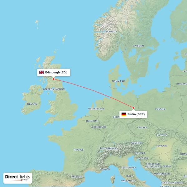 Berlin - Edinburgh direct flight map
