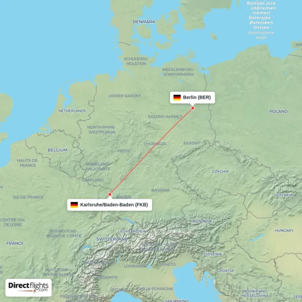 Berlin - Karlsruhe/Baden-Baden direct flight map