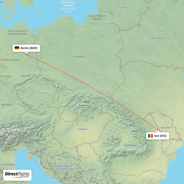 Berlin - Iasi direct flight map