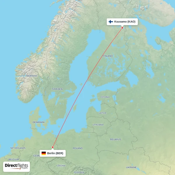 Berlin - Kuusamo direct flight map