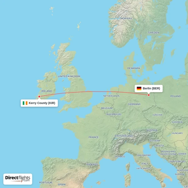 Berlin - Kerry County direct flight map