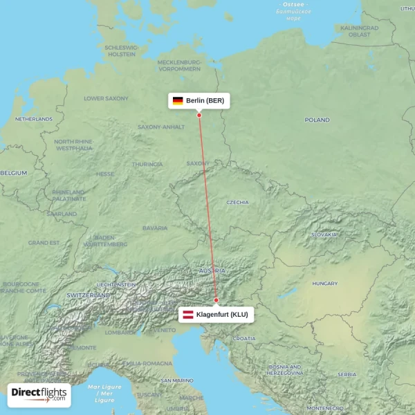 Berlin - Klagenfurt direct flight map
