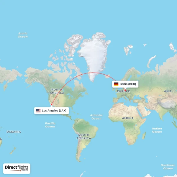 Berlin - Los Angeles direct flight map
