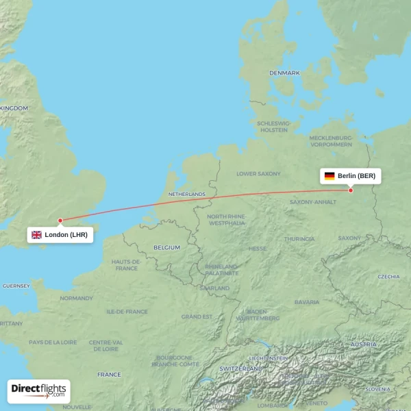 Berlin - London direct flight map