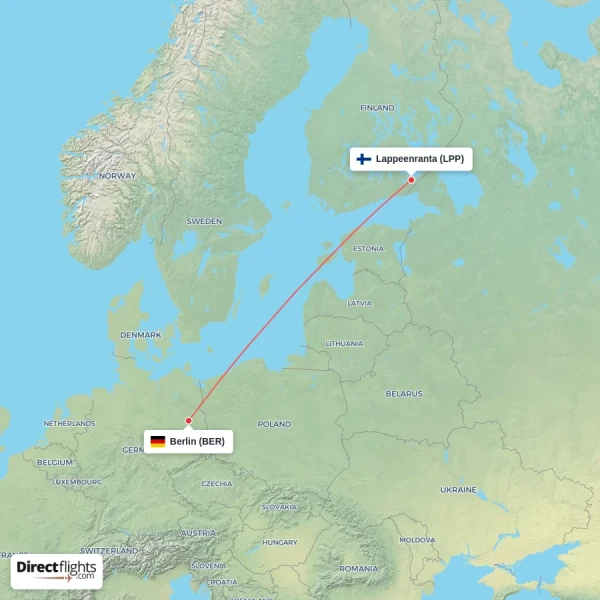 Berlin - Lappeenranta direct flight map