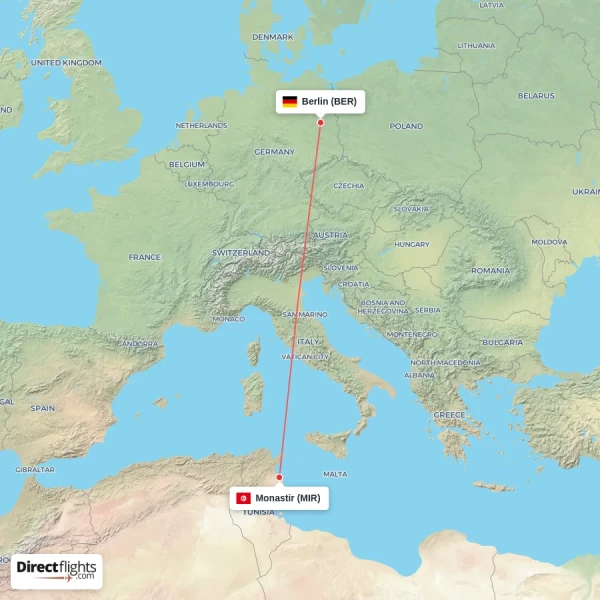 Berlin - Monastir direct flight map