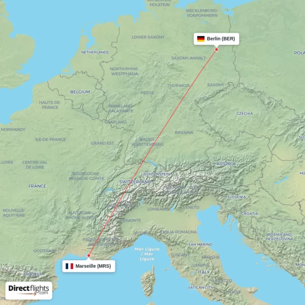 Berlin - Marseille direct flight map