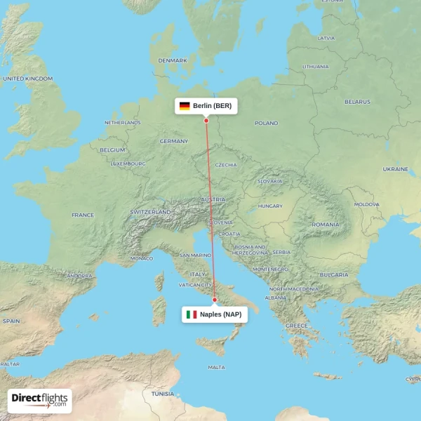 Berlin - Naples direct flight map