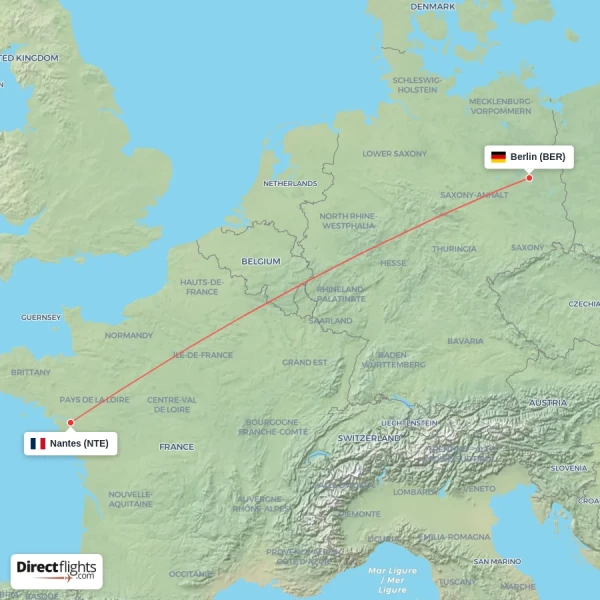 Berlin - Nantes direct flight map