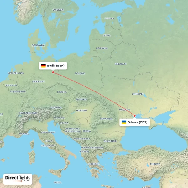 Berlin - Odessa direct flight map