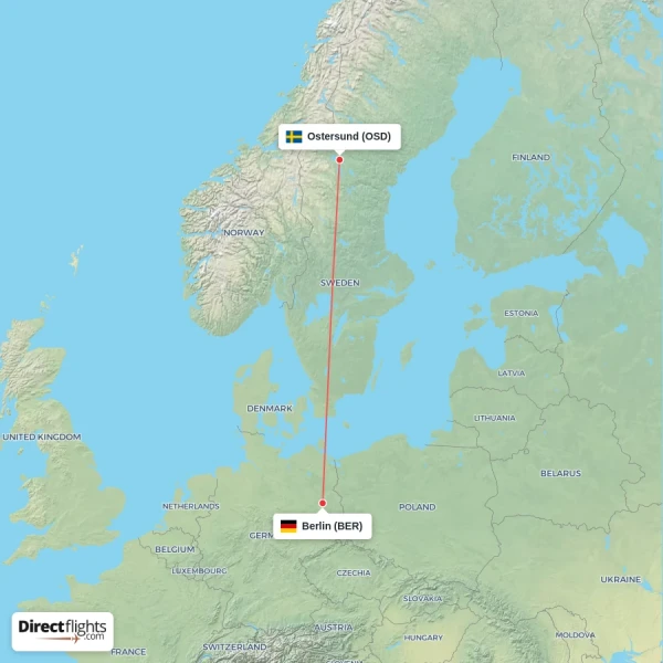 Berlin - Ostersund direct flight map