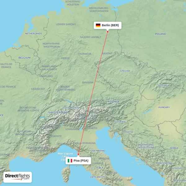 Berlin - Pisa direct flight map