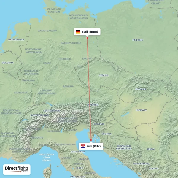 Berlin - Pula direct flight map