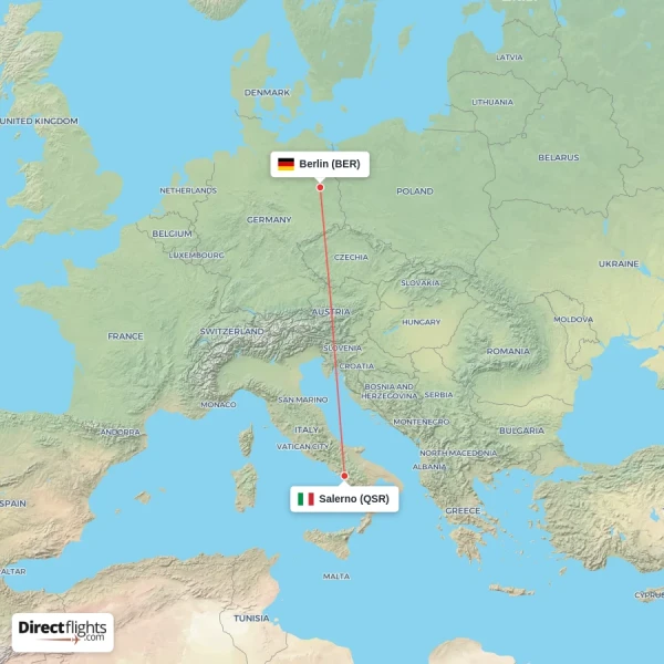 Berlin - Salerno direct flight map