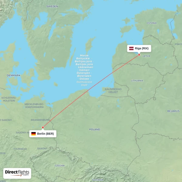 Berlin - Riga direct flight map
