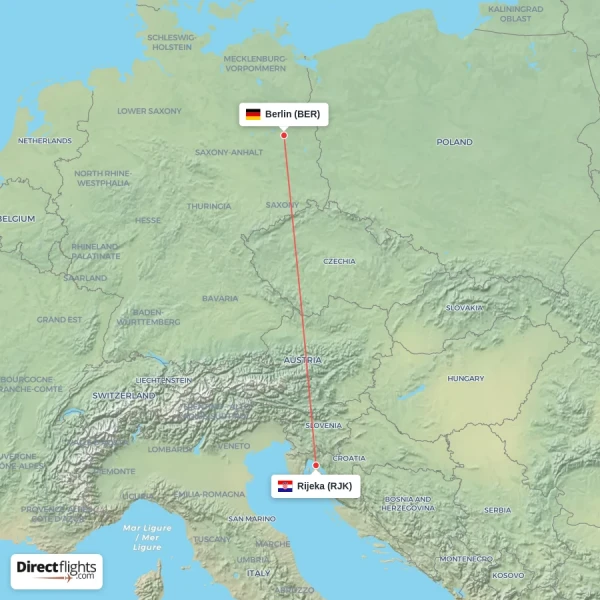 Berlin - Rijeka direct flight map
