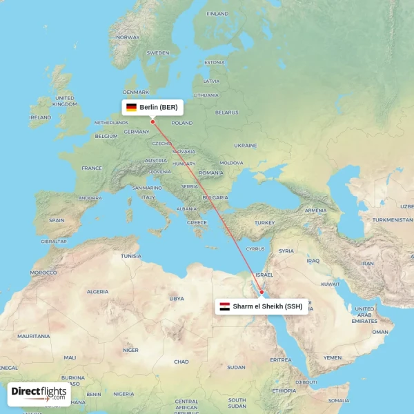 Berlin - Sharm el Sheikh direct flight map