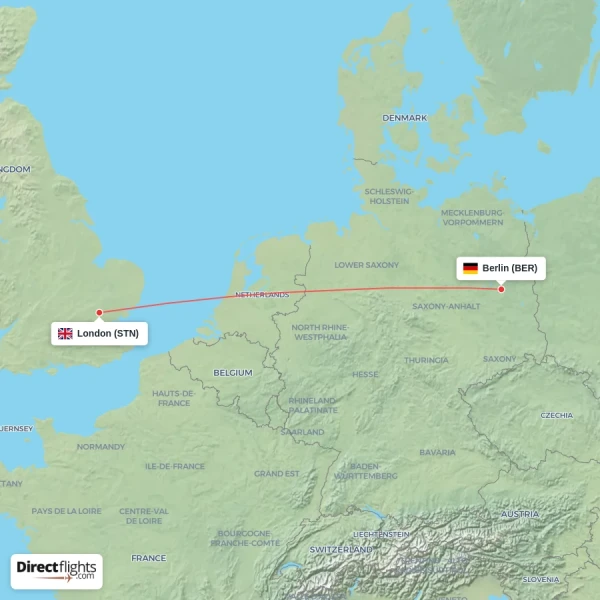 Berlin - London direct flight map