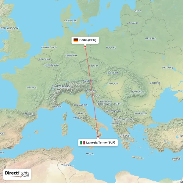 Berlin - Lamezia-Terme direct flight map