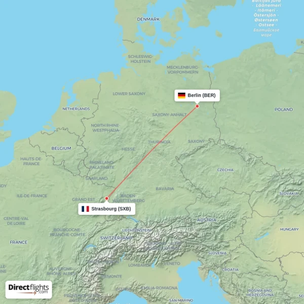 Berlin - Strasbourg direct flight map