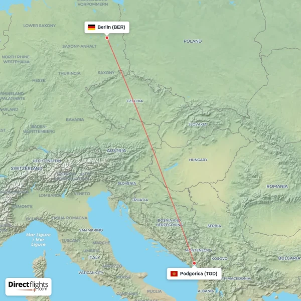 Berlin - Podgorica direct flight map