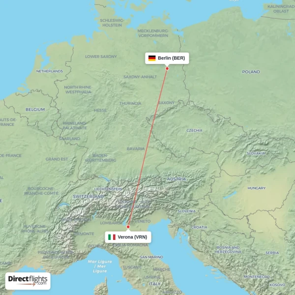 Berlin - Verona direct flight map