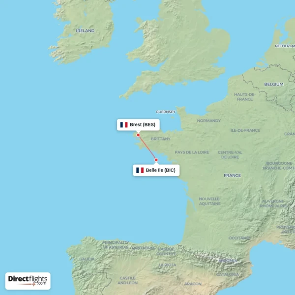 Brest - Belle Ile direct flight map