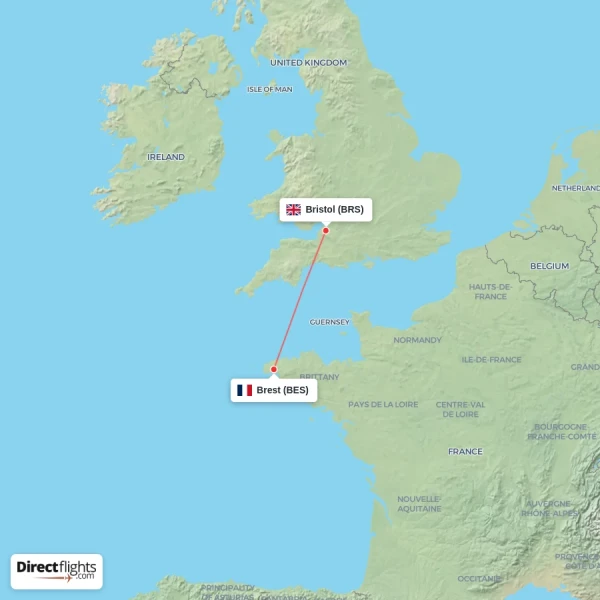Brest - Bristol direct flight map