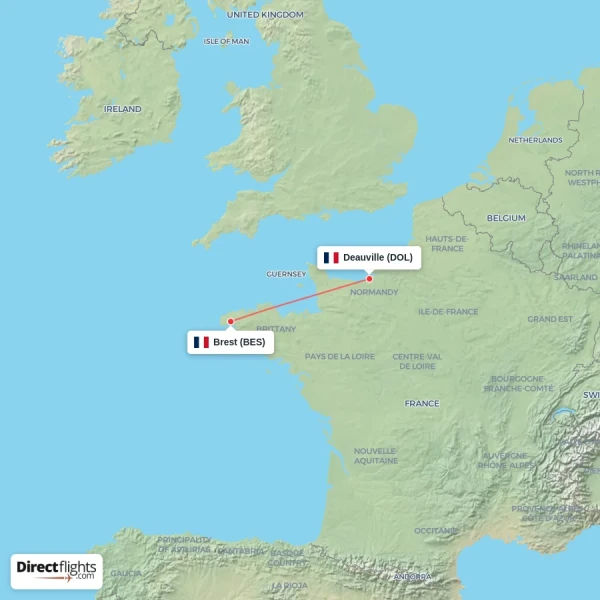 Brest - Deauville direct flight map