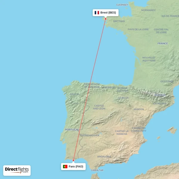 Brest - Faro direct flight map