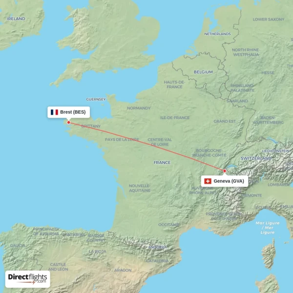 Brest - Geneva direct flight map
