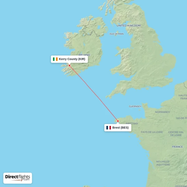 Brest - Kerry County direct flight map