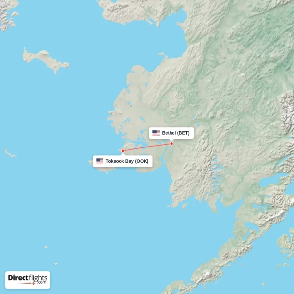 Bethel - Toksook Bay direct flight map