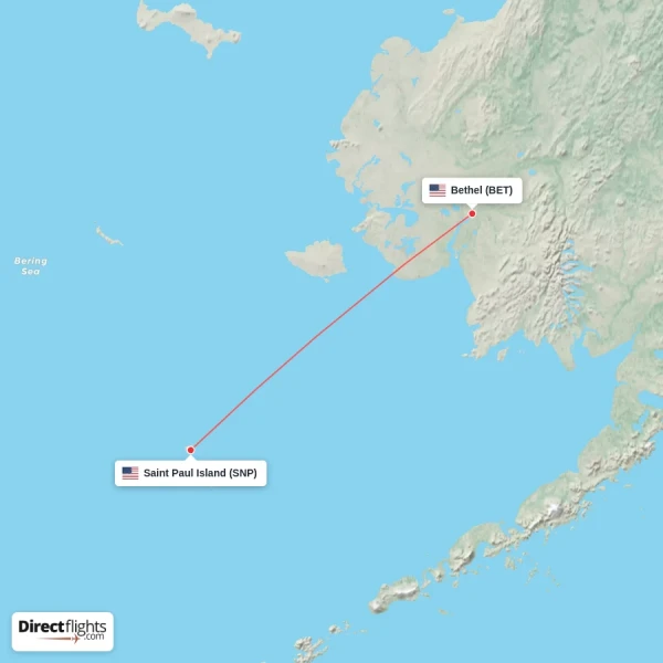 Bethel - Saint Paul Island direct flight map