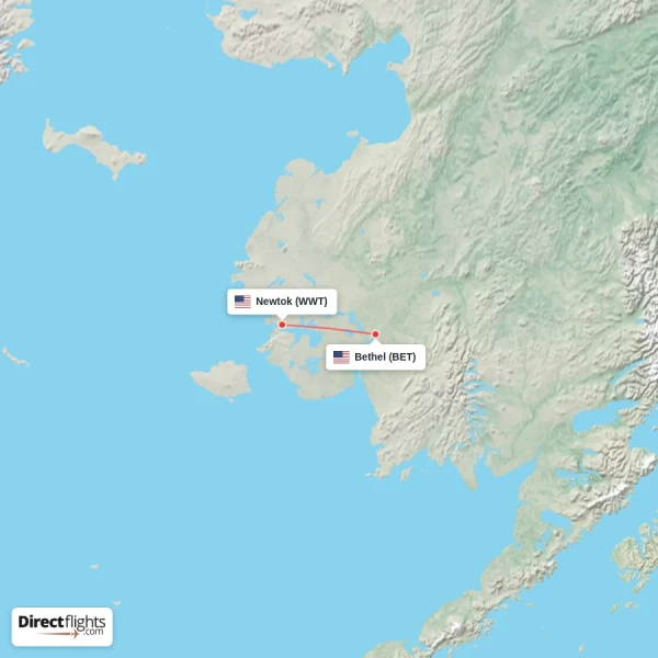Bethel - Newtok direct flight map