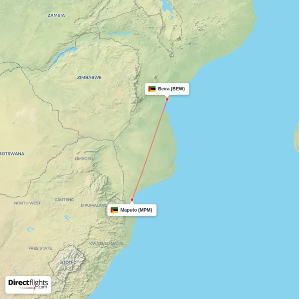 Beira - Maputo direct flight map