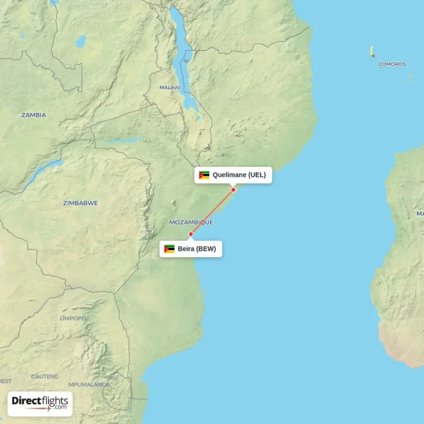 Beira - Quelimane direct flight map