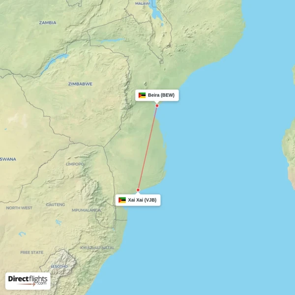Beira - Xai Xai direct flight map