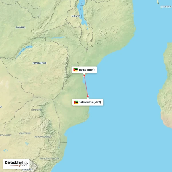 Beira - Vilanculos direct flight map
